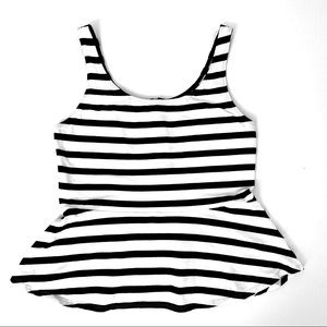 Express black and white striped peplum tank top